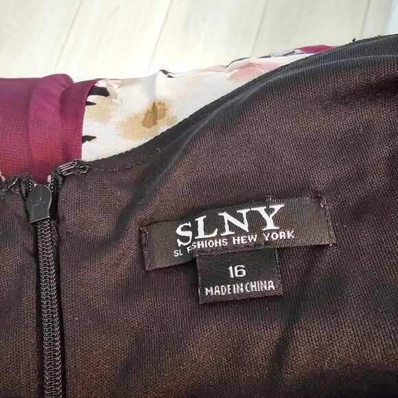 SLNY Maxi Dress Size 16 NWT Black & Purple Floral Print Chiffon Satin Waist - Picture 8 of 9